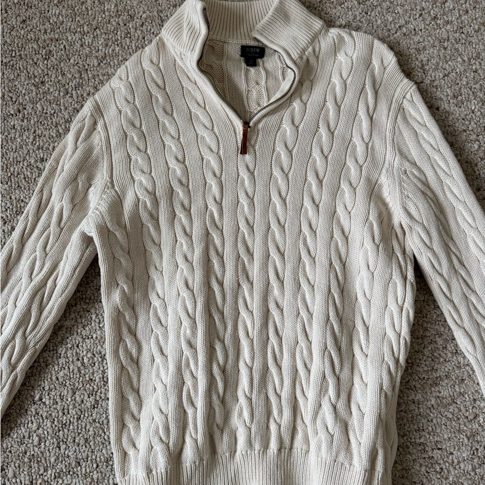 J. Crew Cream Cable-Knit Half-Zip Sweater